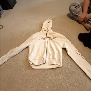 Ed Hardy Beige Hoodie with Red Accents